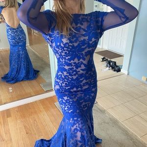 Long sleeve open back prom dress